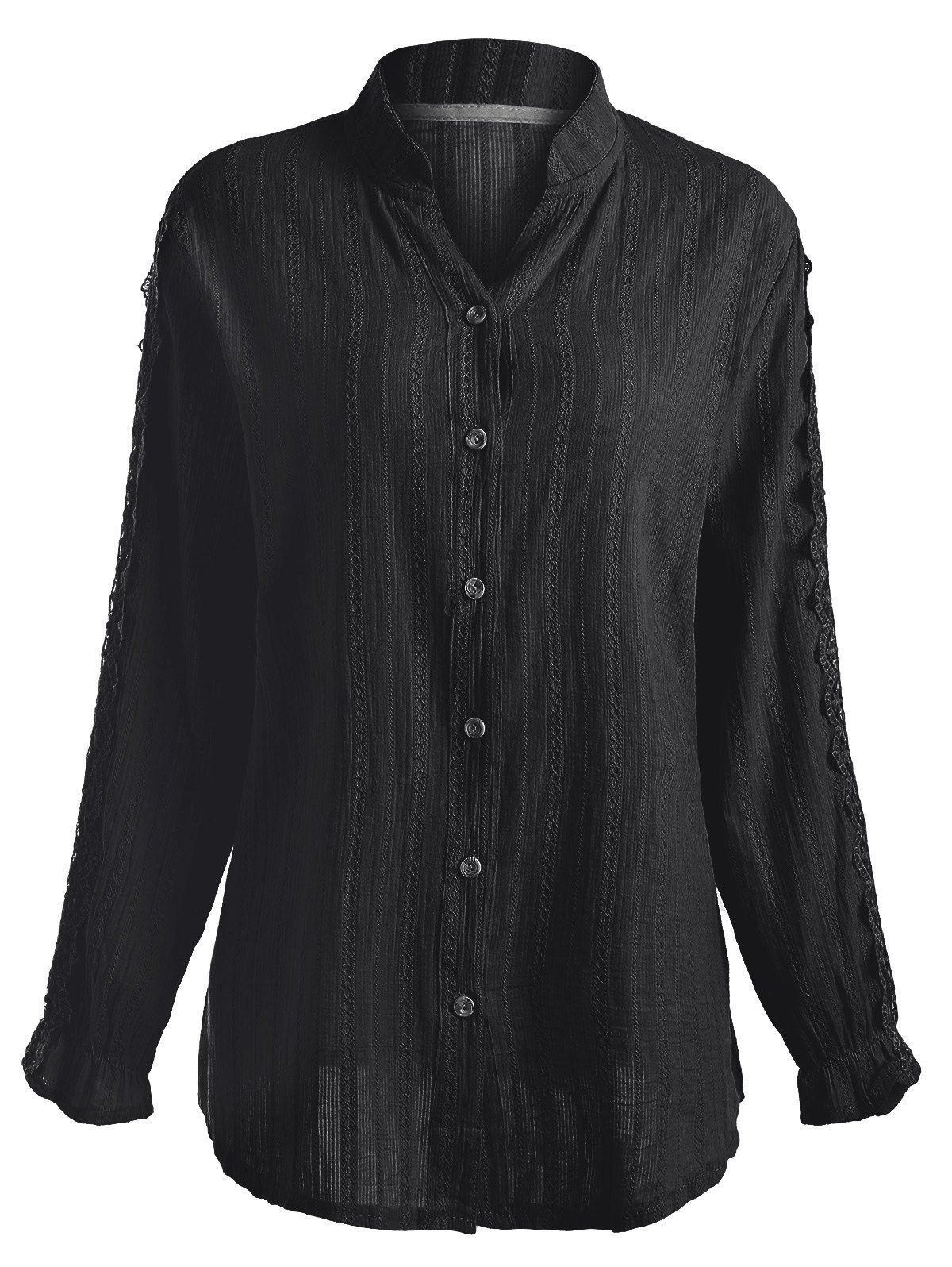 

Plus Size Lace Applique Long Sleeve Shirt, Black