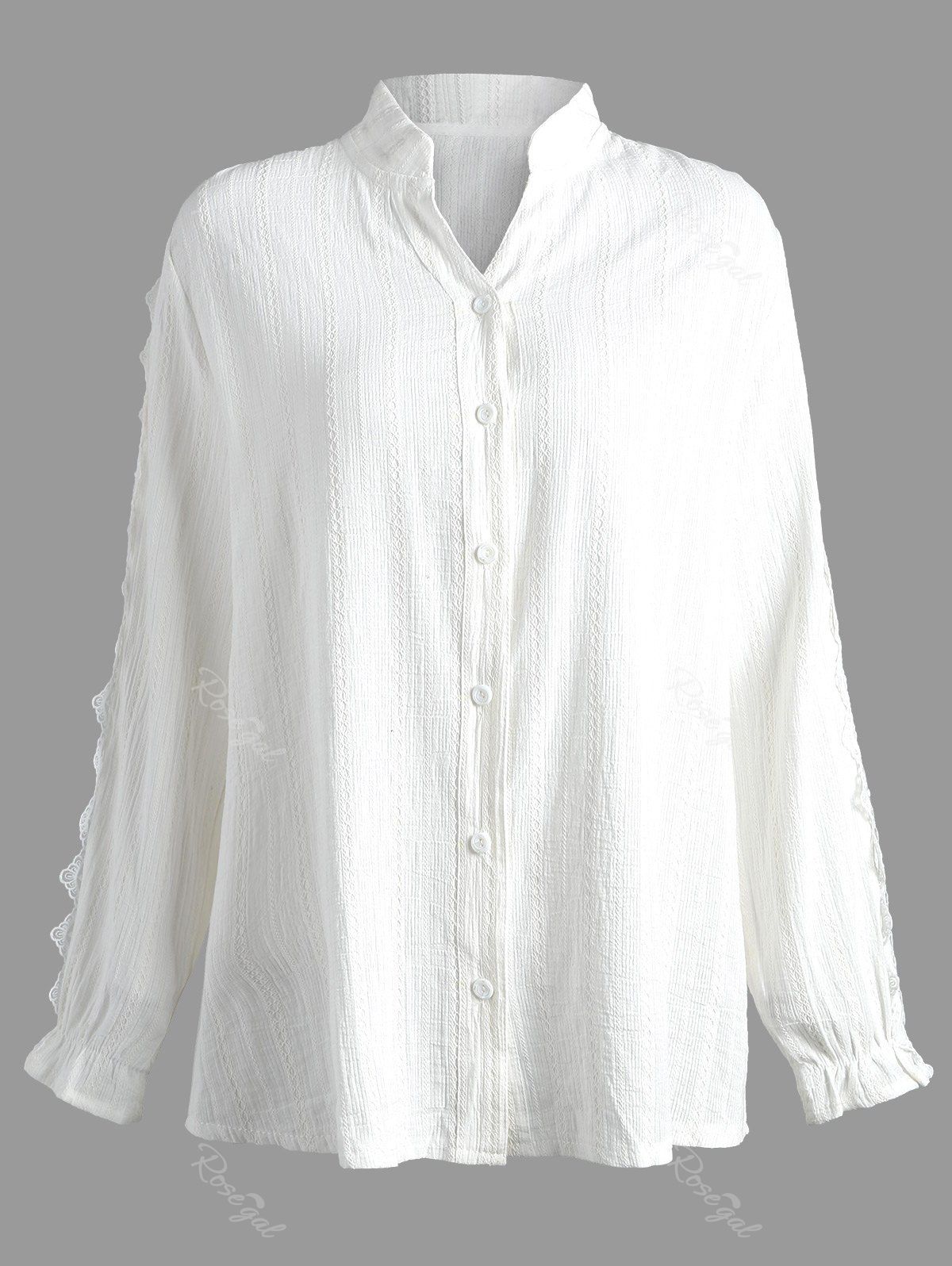 

Plus Size Lace Applique Long Sleeve Shirt, White
