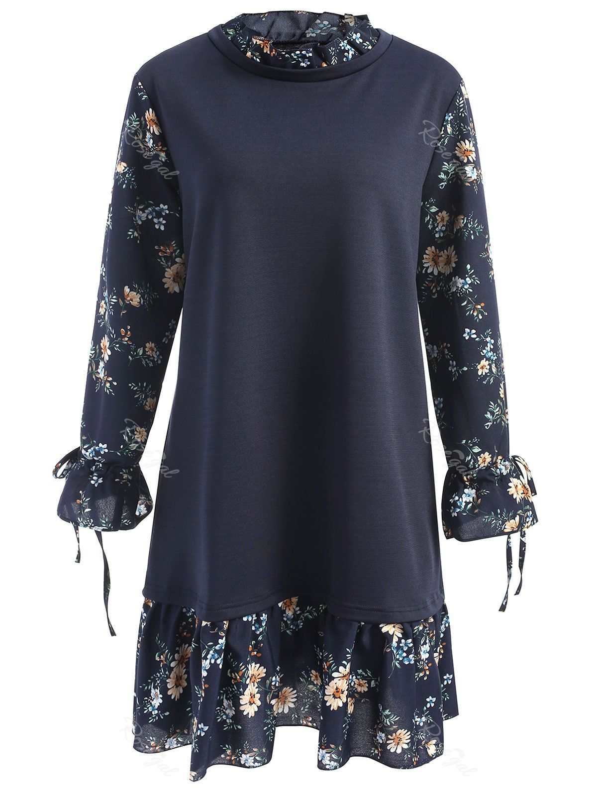 

Plus Size Floral Panel Neck Floral Dress, Blue