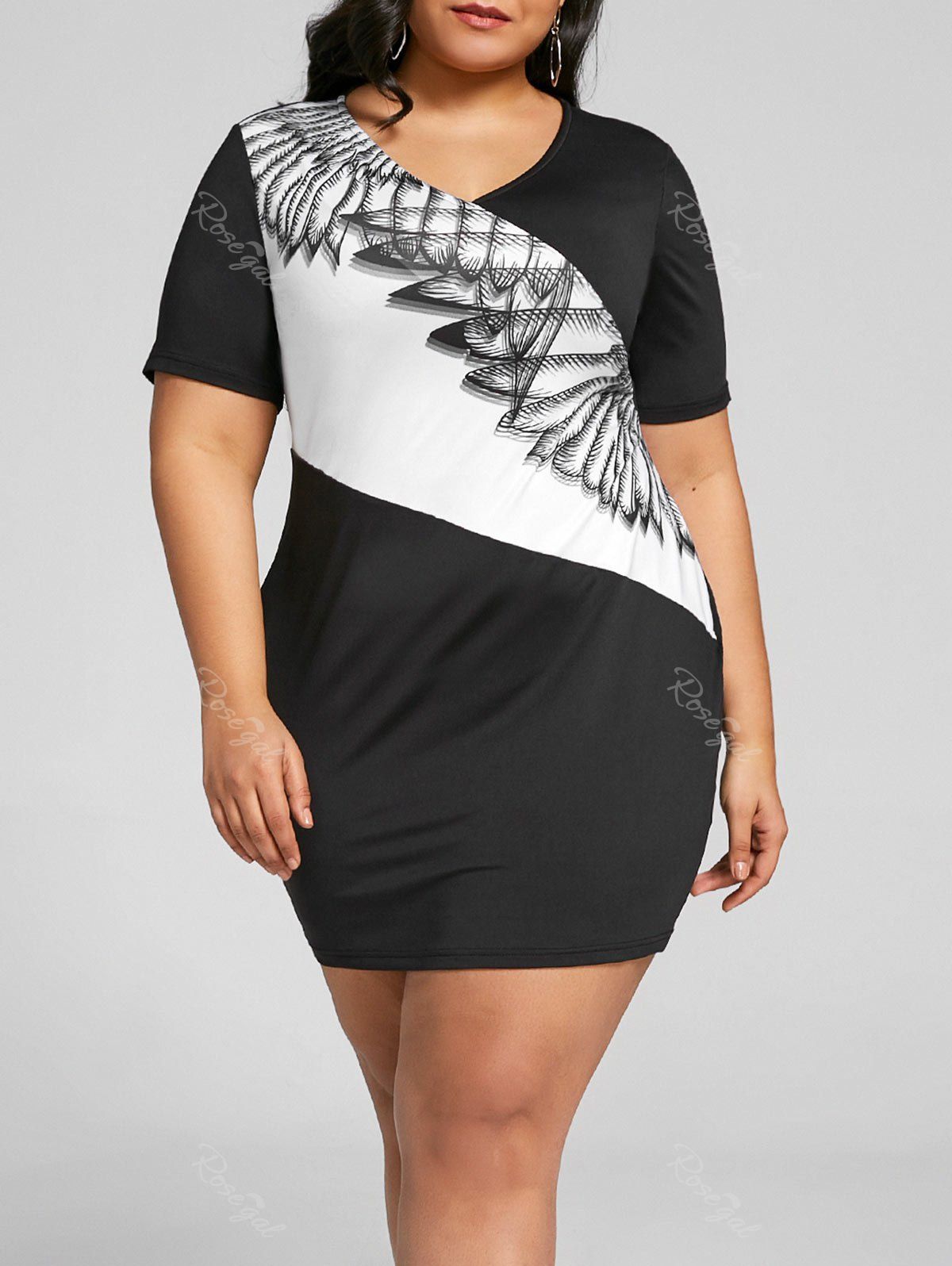 

Wings Two Tone Plus Size Party Tight Dress, Black