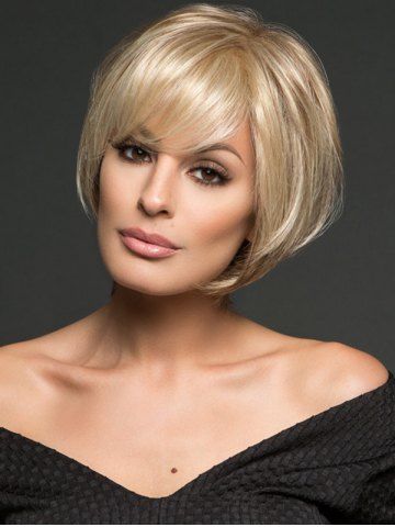 Online Short Inclined Bang Straight Bob Synthetic Wig  