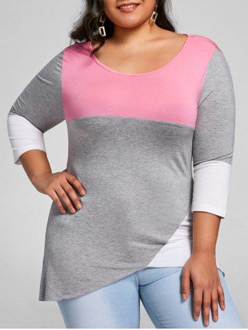 rosegal Plus Size Scoop Neck Color Block Top