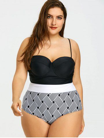 

Two Tone Plus Size Stripe Swimsuit, Black