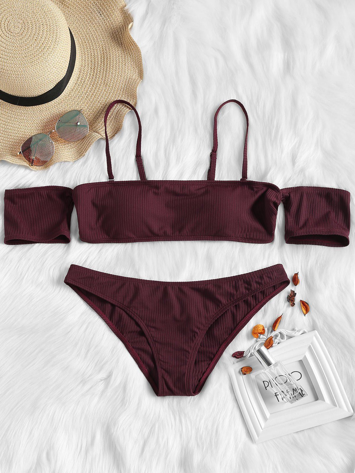 

Off The Shoulder Crop Bikini Set, Burgundy