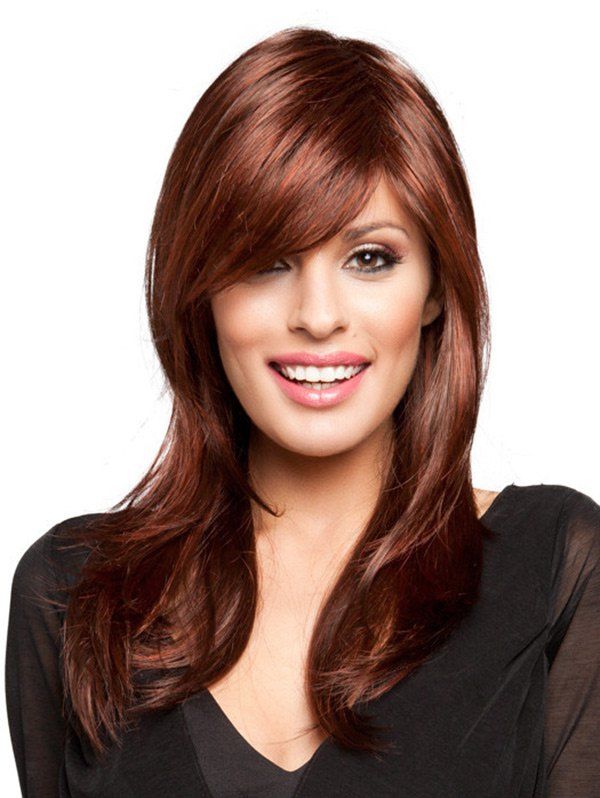 

Long Inclined Fringe Straight Party Synthetic Wig, Claret