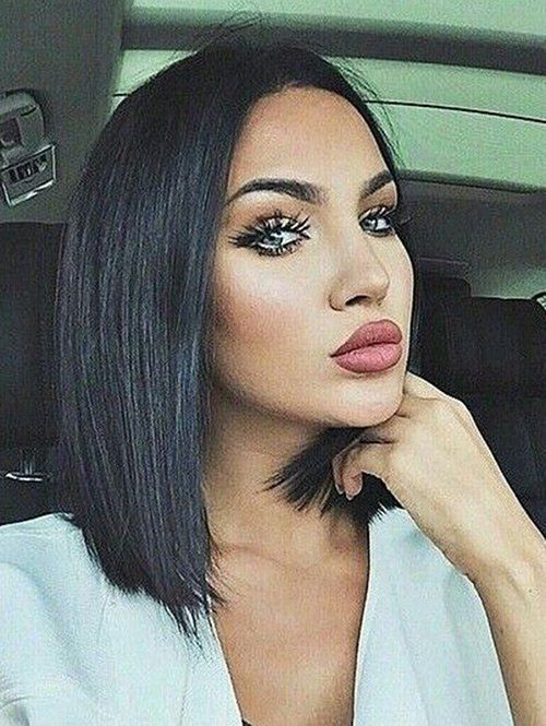 

Medium Center Parting Straight Synthetic Fiber Wig, Black