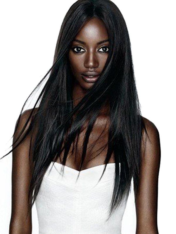 

Long Center Parting Straight Synthetic Wig, Black