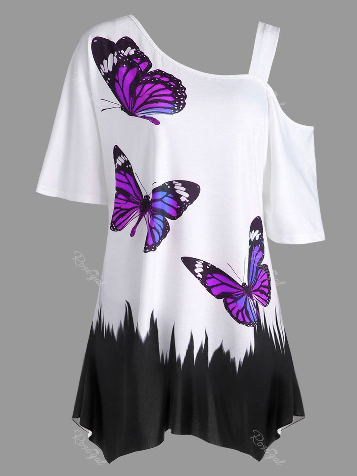

Plus Size Butterfly Print Tunic T-shirt, Violet rose