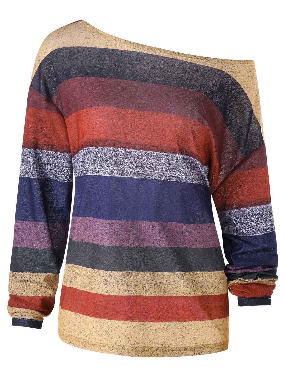 

Skew Neck Color Block Stripe Top, Colormix