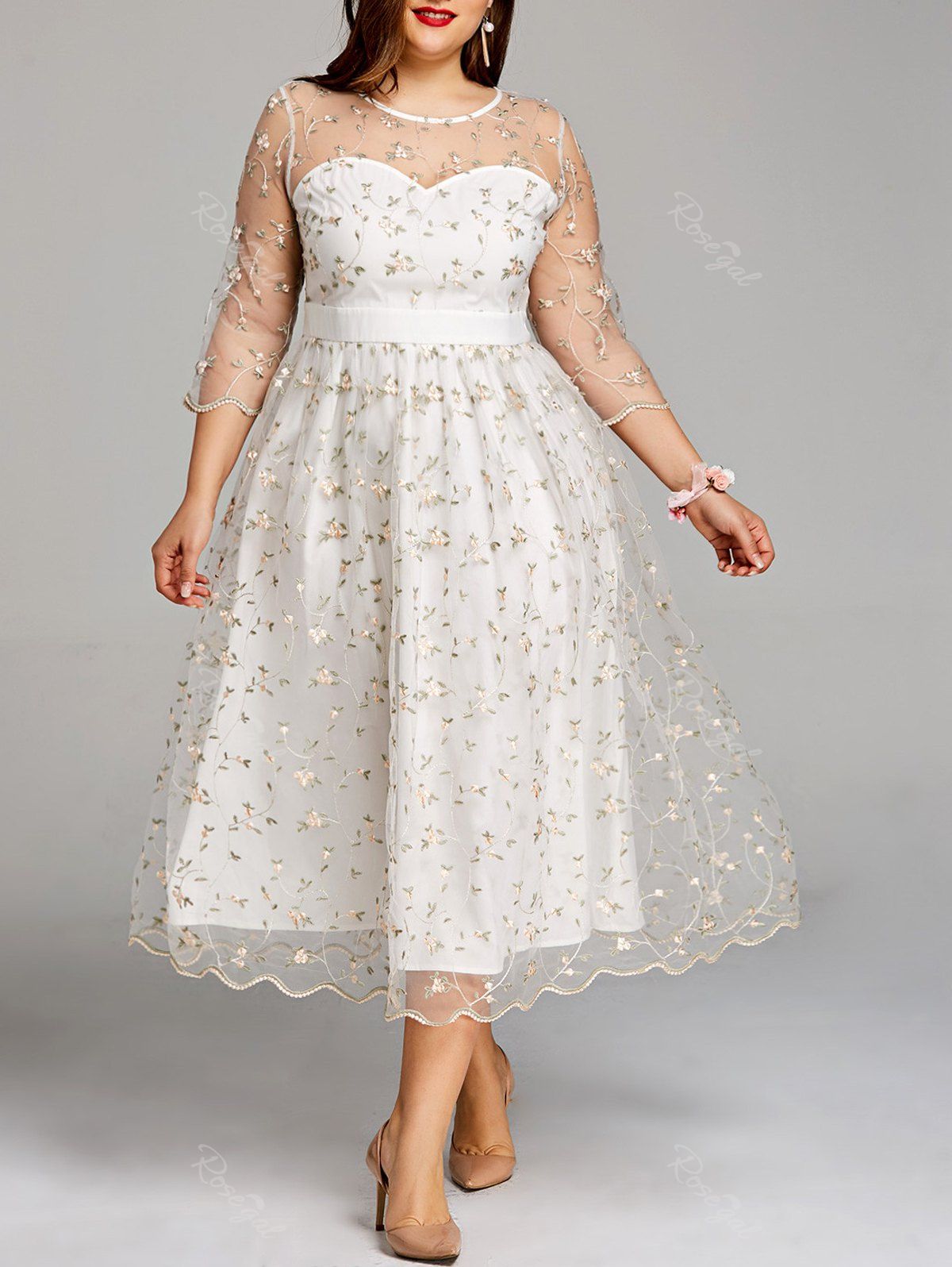 Lace Flower Girl Dress A-line/Princess Knee-Length Scoop Neck With Flowers S1030026fd