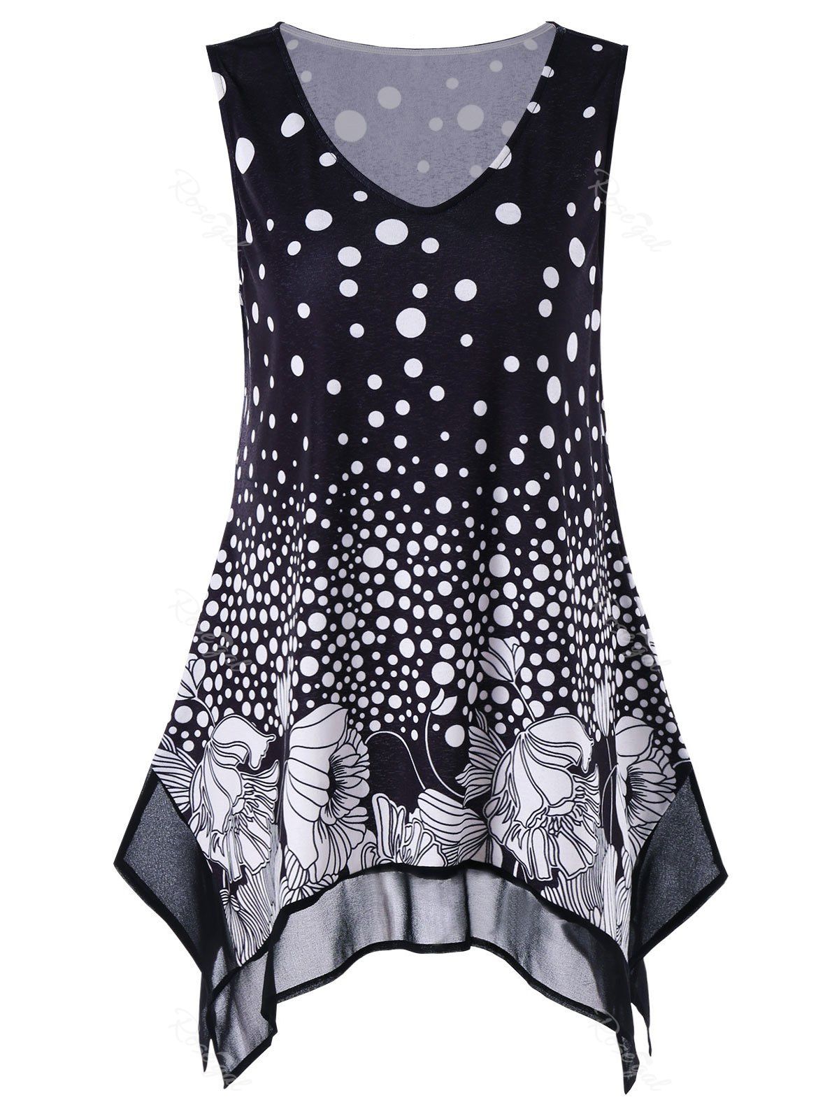 

Plus Size Polka Dot Crescent Hem Tank Top, Black
