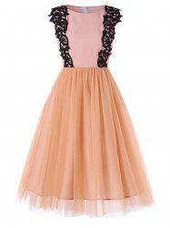Lace Trim Chiffon Panel Sleeveless Dress -  