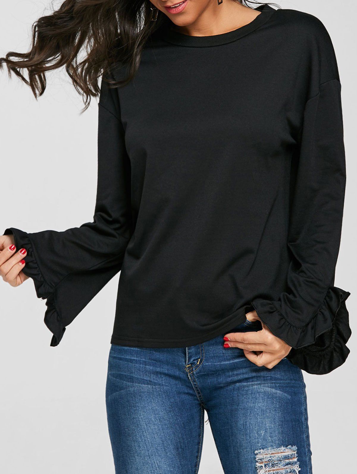 

Ruffled Drop Shoulder Tee, Black