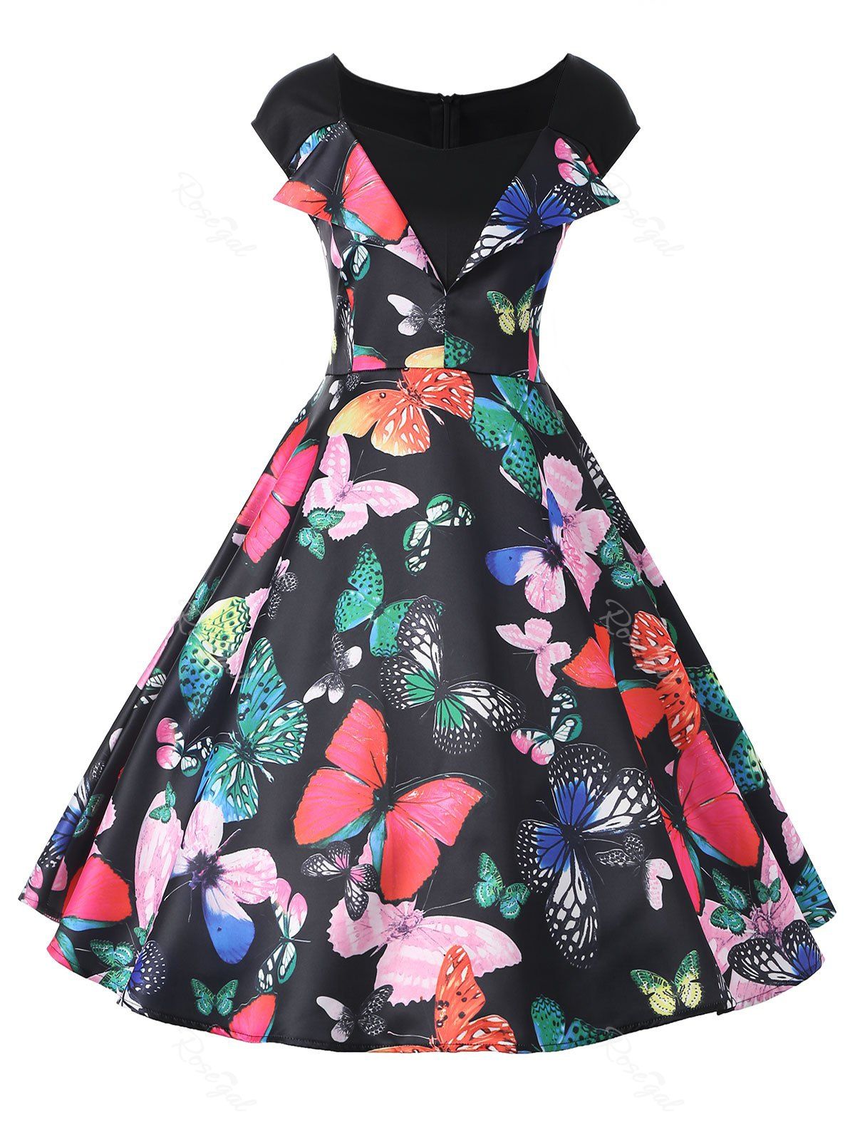 [23% OFF] Butterfly Print Plus Size Vintage Dress | Rosegal