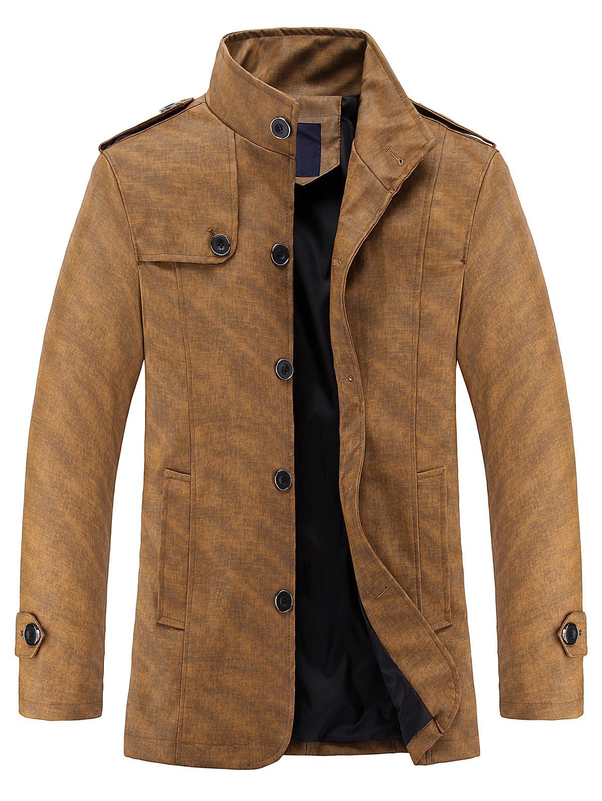 [44% OFF] Stand Collar Epaulet Design PU Leather Jacket | Rosegal