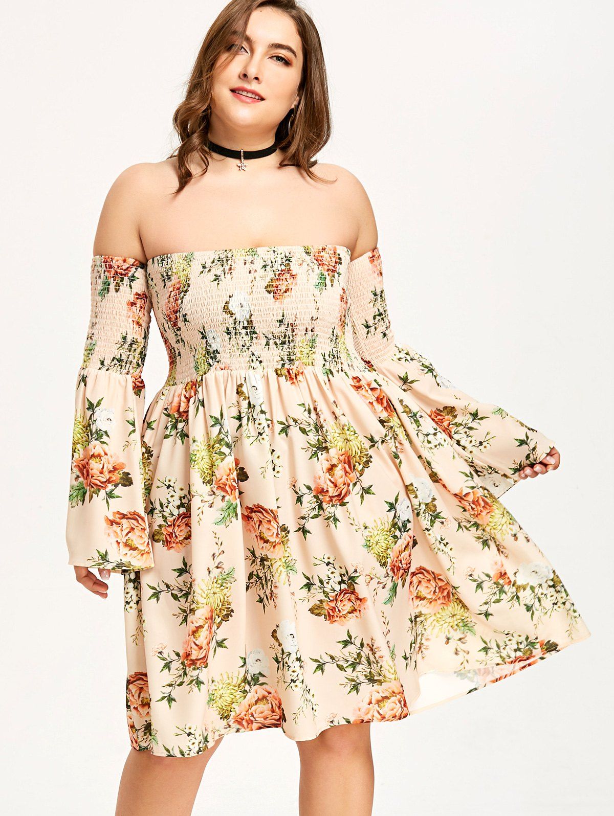 [45% OFF] Plus Size Off The Shoulder Hawaiian Dress | Rosegal