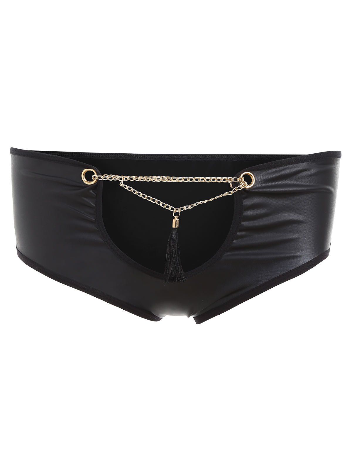

PU Leather Panties with Open Back, Black