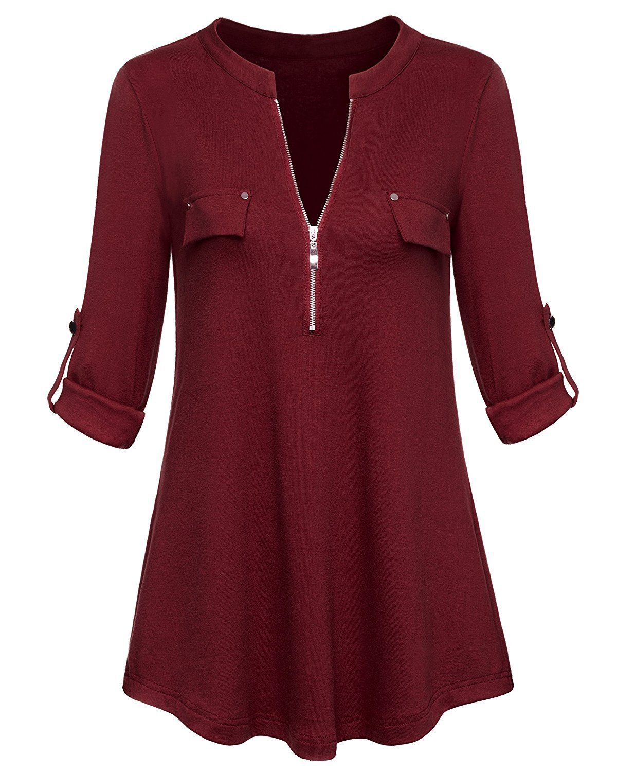 

Plus Size Roll-Tab Sleeve T-shirt, Burgundy