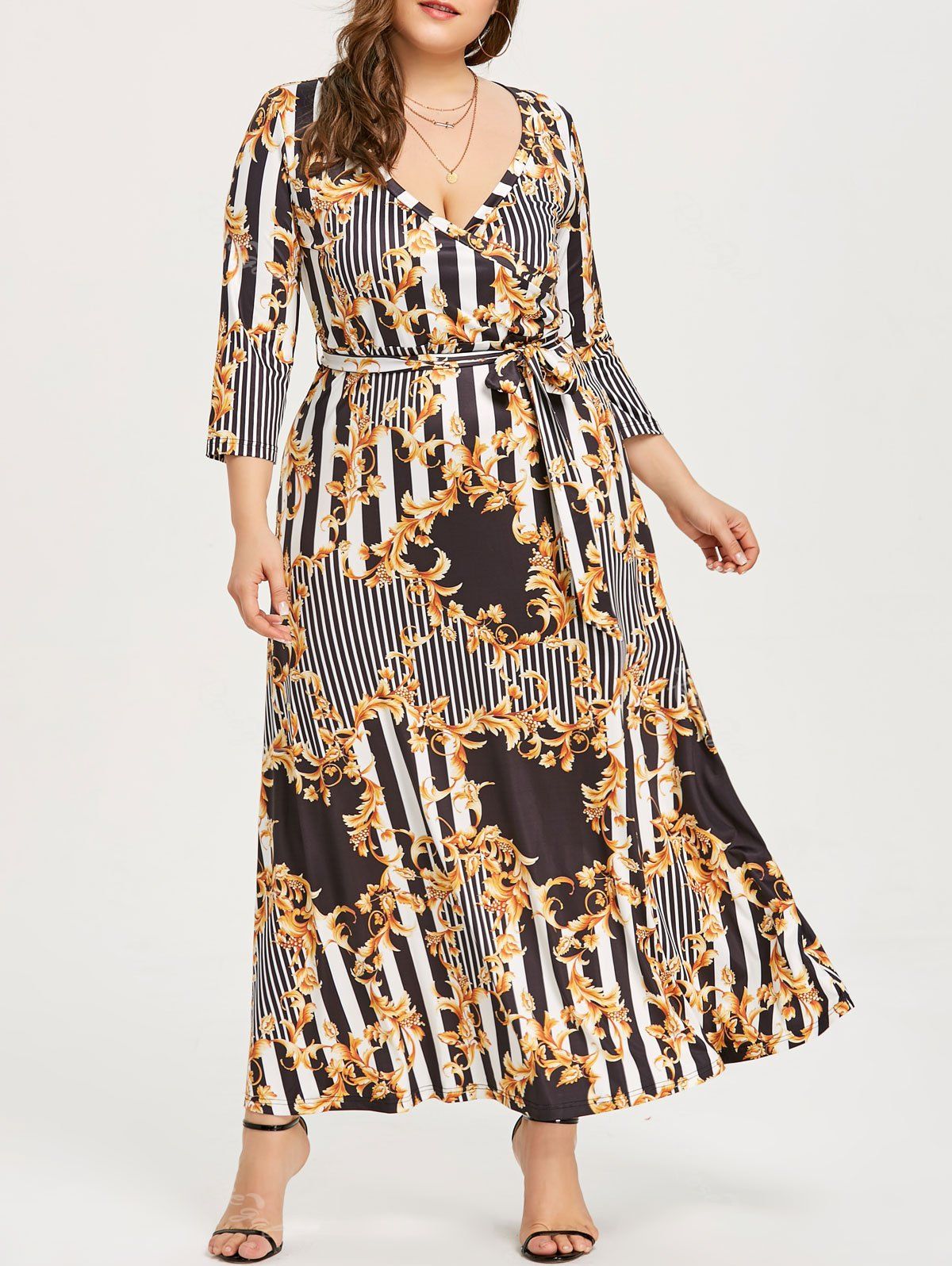 

Maxi Surplice Dress with Print, Colormix
