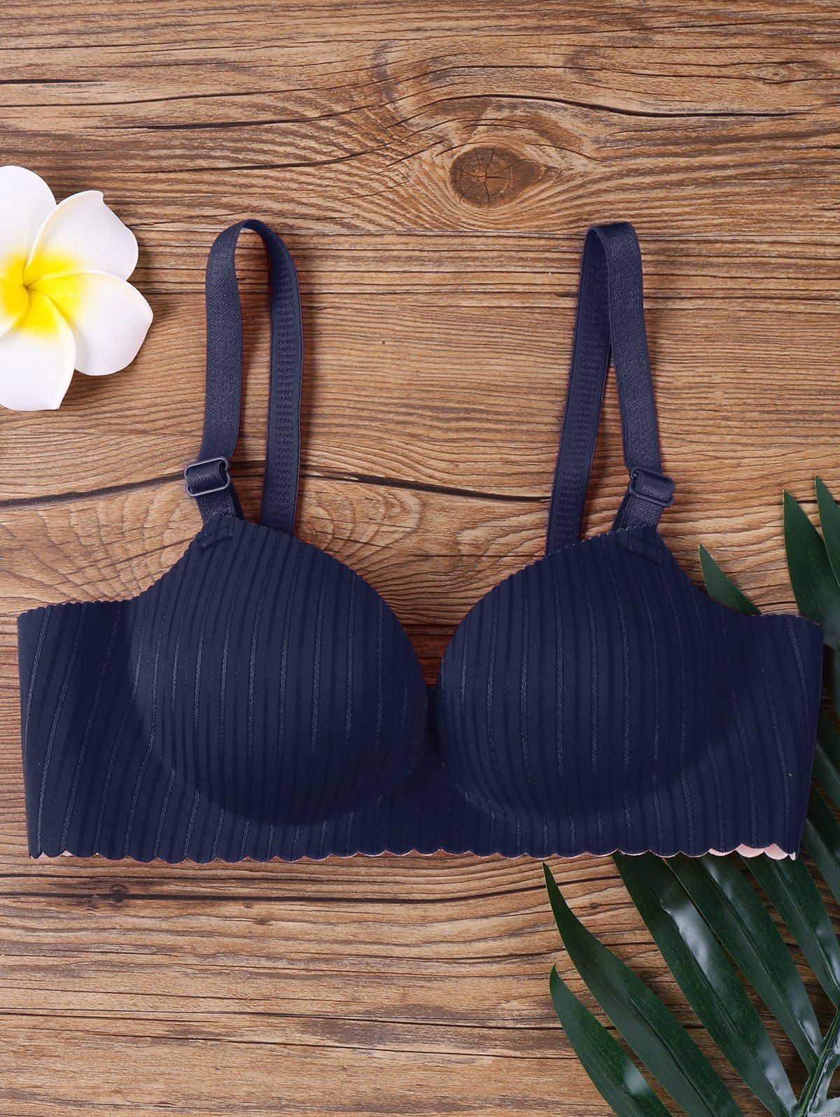 

Striped Full Cup Scalloped Seamless Bra, Cadetblue