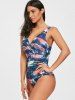 Abstract Print Surplice Backless Swimsuit -  