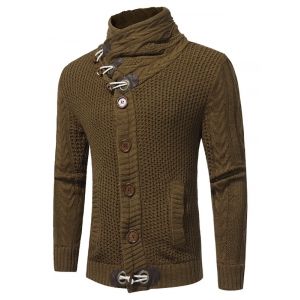 

Horn Button Cowl Neck Single Breasted Cardigan, Brown