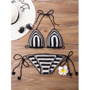 

String Halter Stripe Bikini Set, Colormix