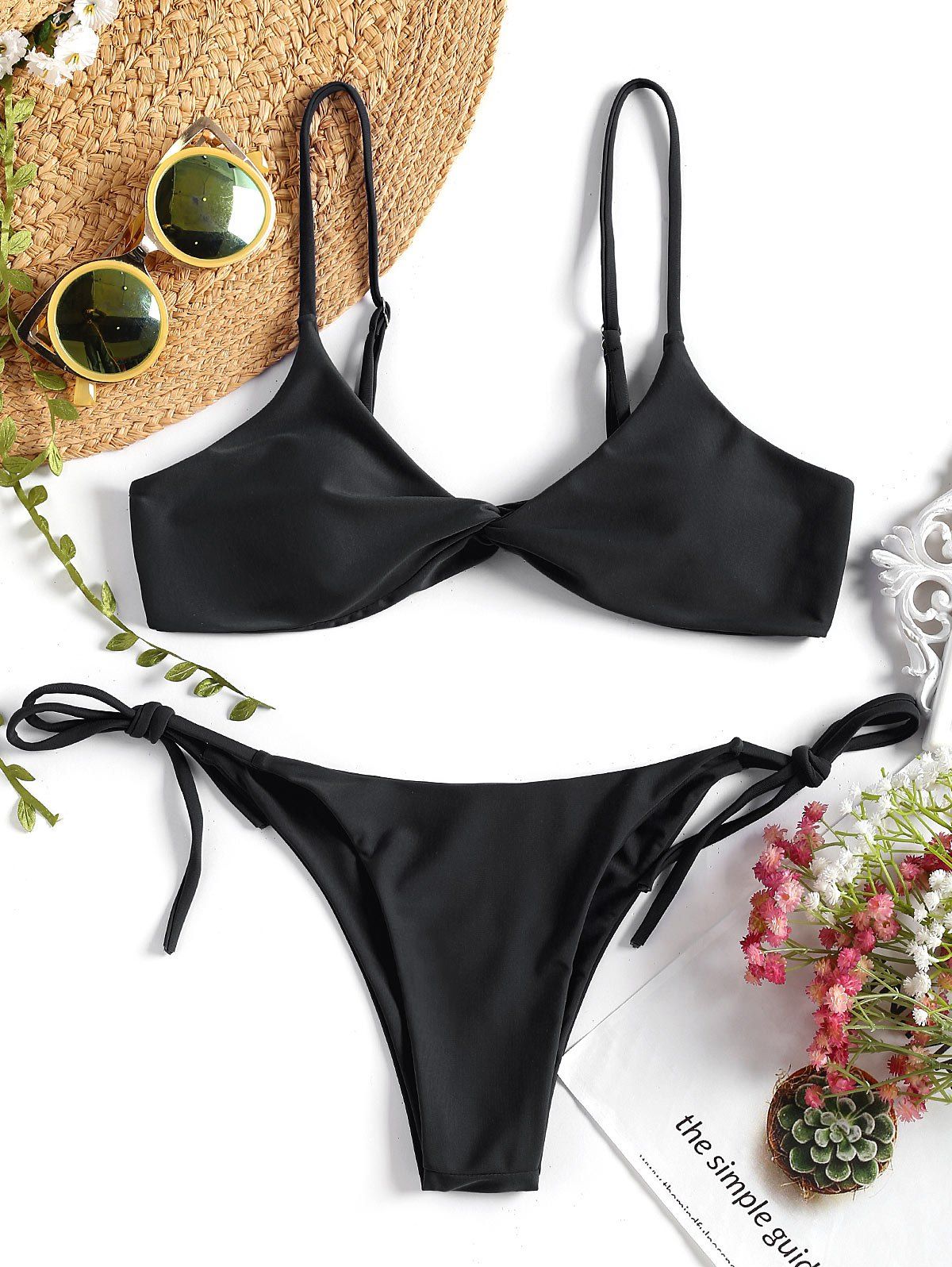 

Twist Front String Bikini Set, Black