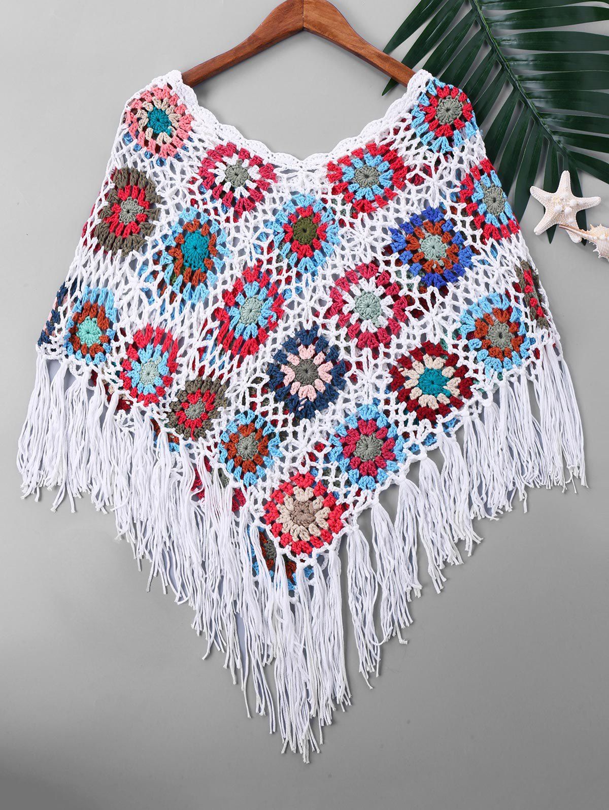 

Crochet Tassel Cape Cover Up, Colormix