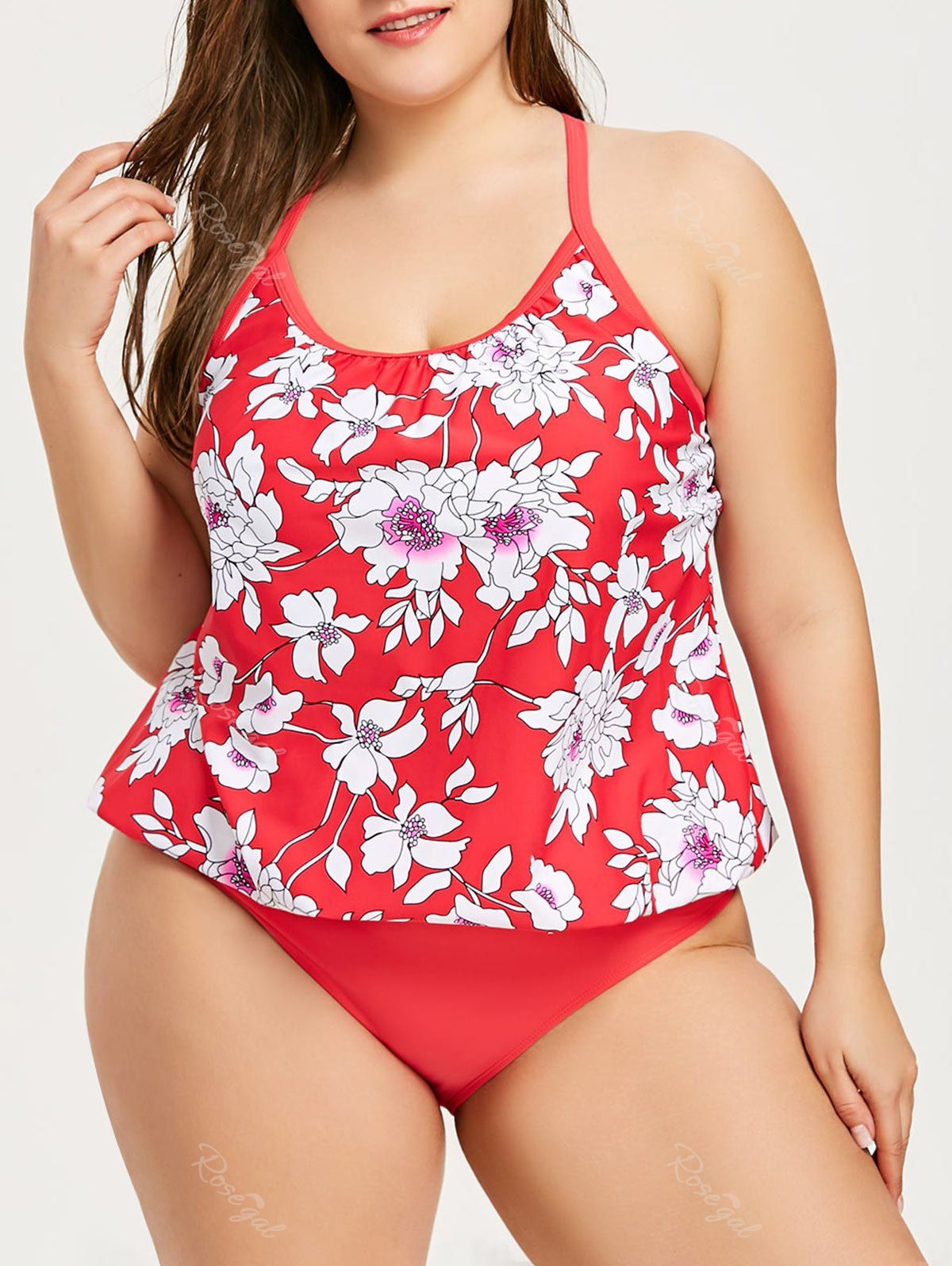 2019 criss cross plus size floral print swimwear