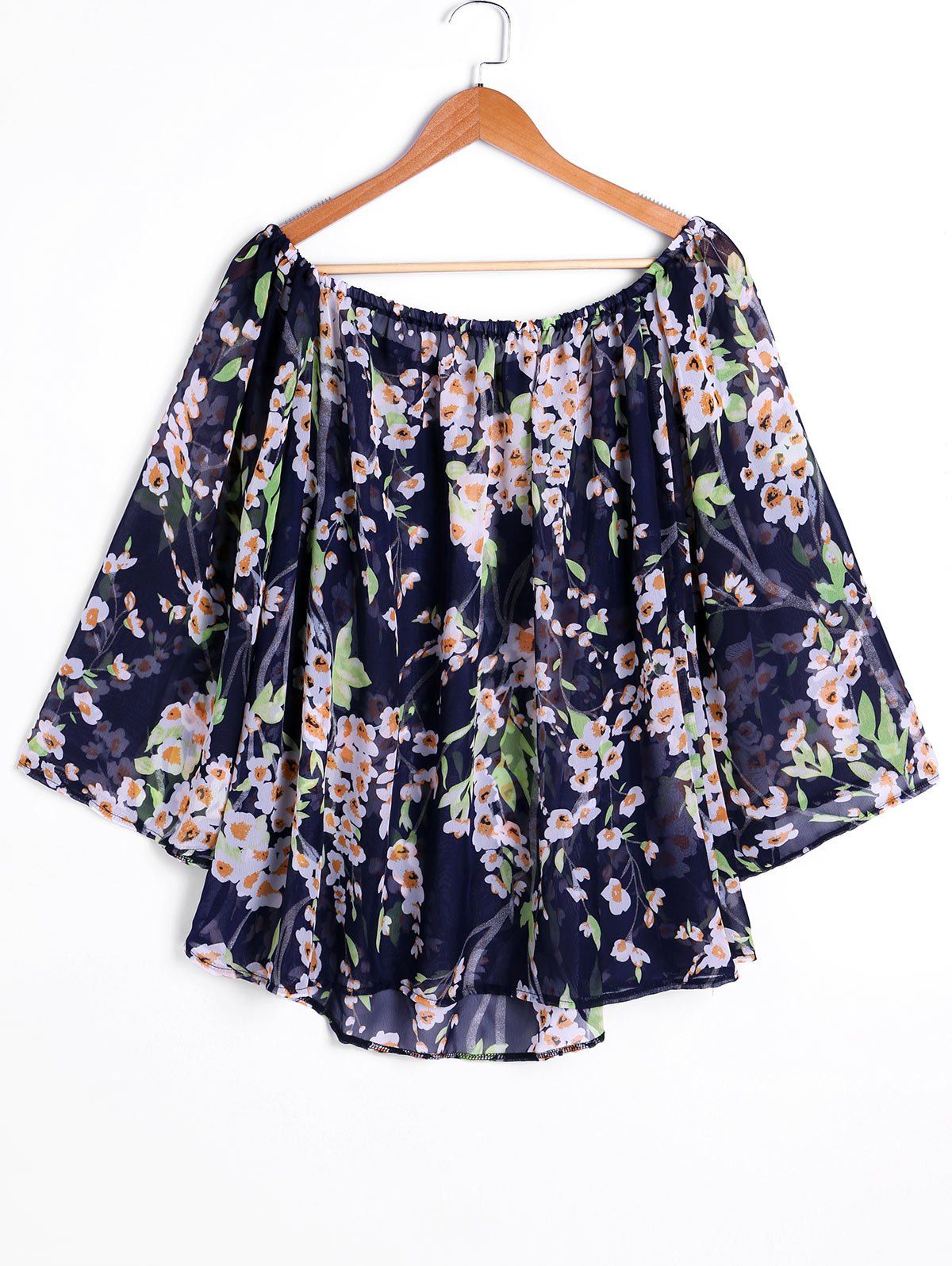 

Print Off Shoulder Swing Chiffon Blouse, Purplish blue