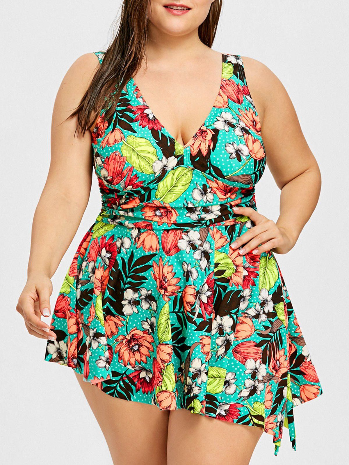 

Plus Size Peplum Floral Tankini Set, Green