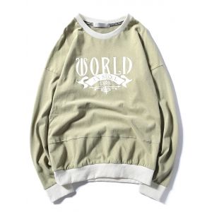 

Graphic Print Panel Pullover Sweatshirt, Green