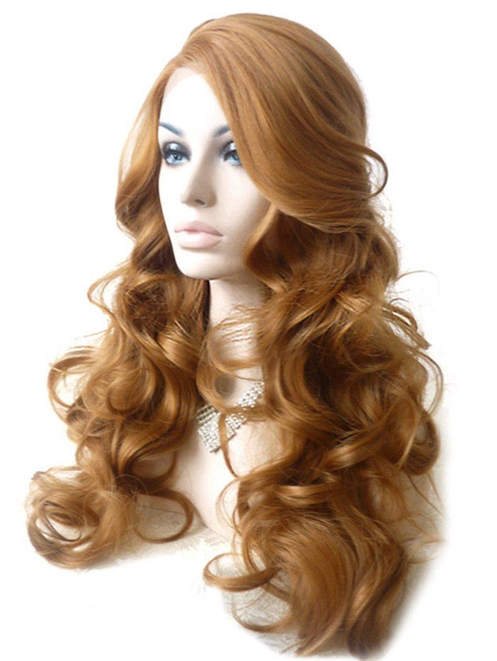 

Long Side Bang Shaggy Loose Wave Synthetic Wig, Gold brown