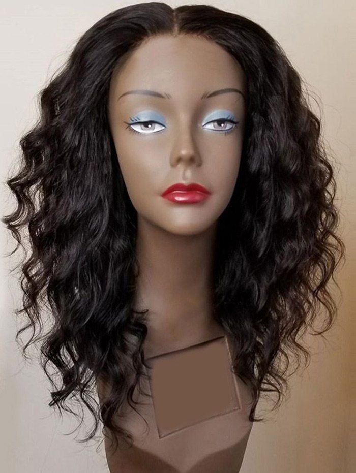 

Long Center Parting Shaggy Water Wave Synthetic Wig, Black