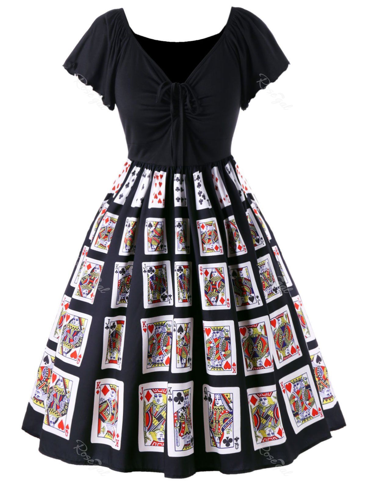Plus Size Playing Card Print Retro Dress [34 OFF] Rosegal