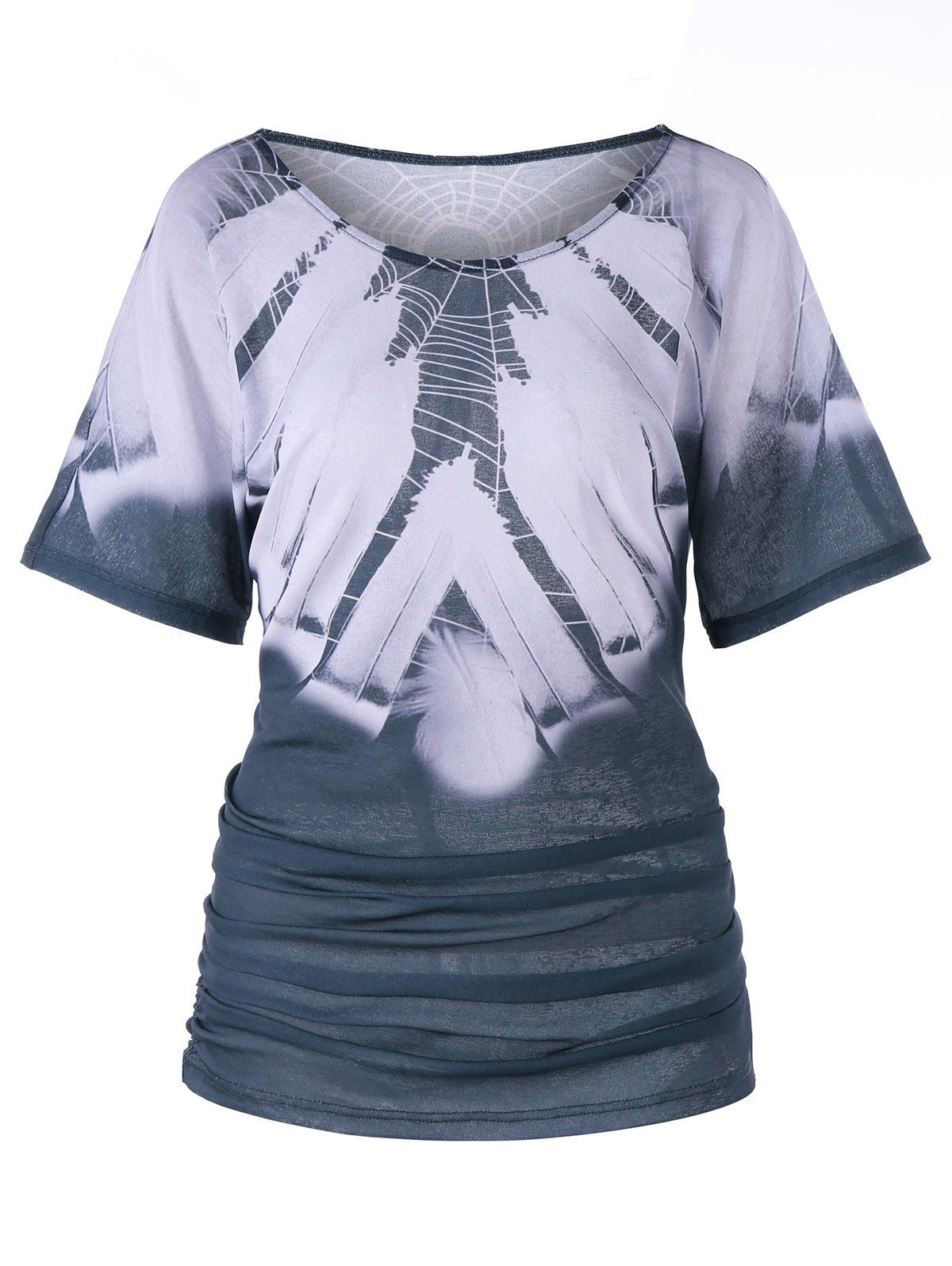 

Feather Print Ruched Tunic T-shirt, Colormix