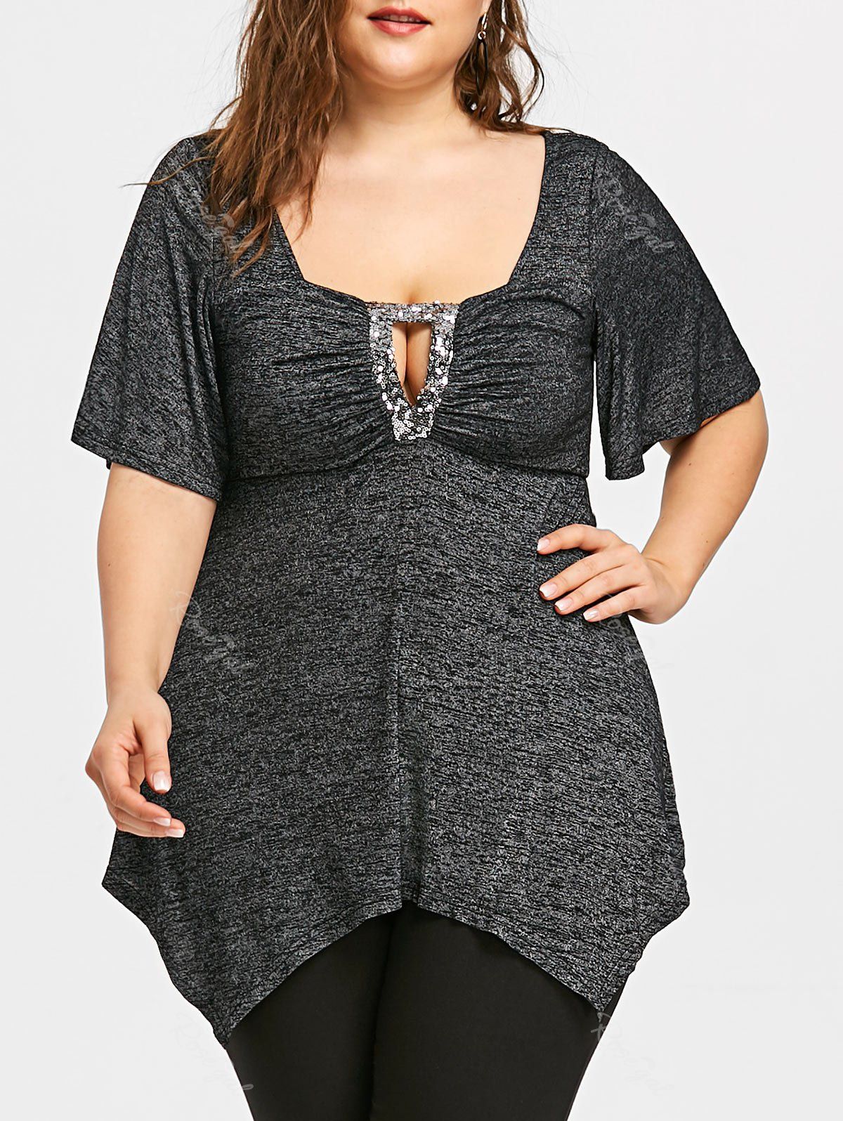 

Plus Size Empire Waist Square Neck T-shirt, Black