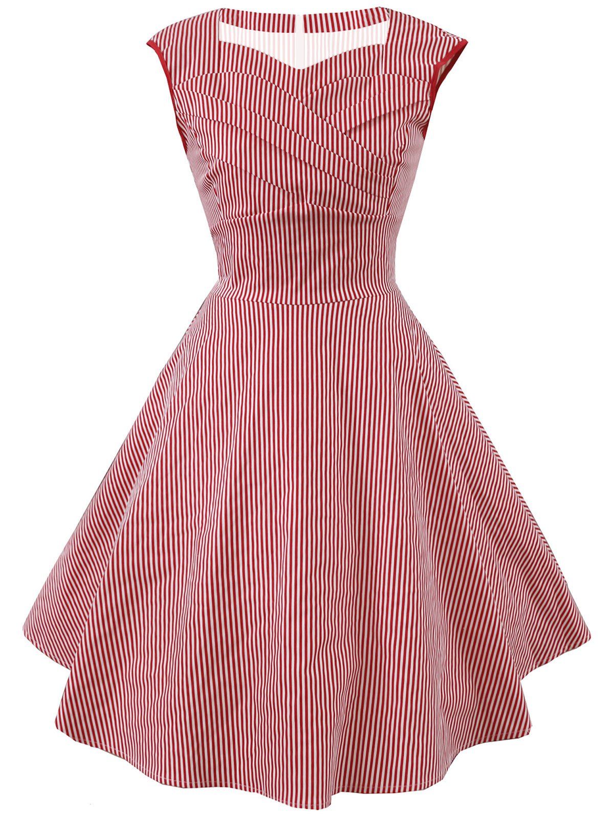 

Striped Cap Sleeve Party Dress, Red
