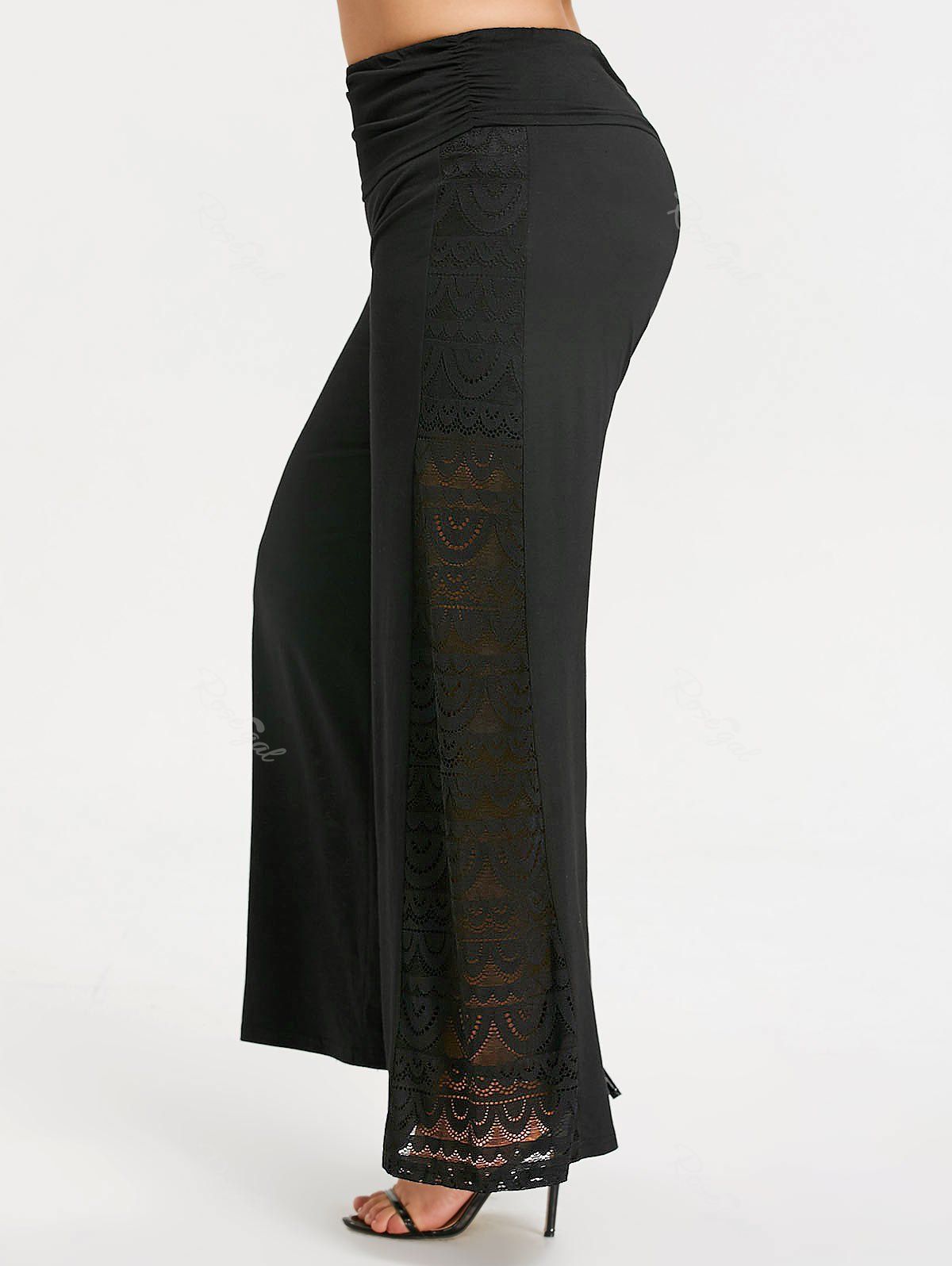 

Lace Panel Plus Size Wide Leg Pants, Black