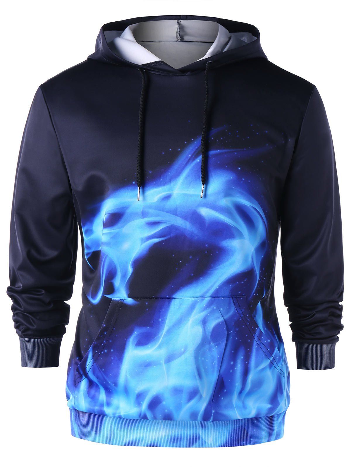 

Flaming Dragon Drawstring Neck Hoodie, Blue and black