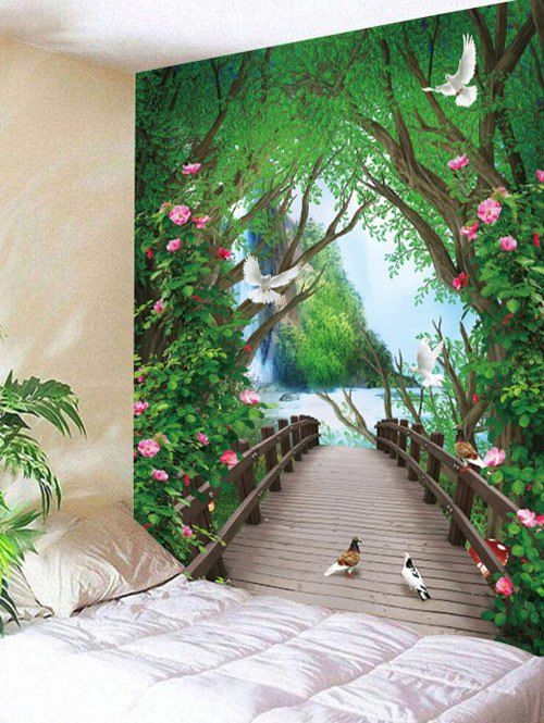 50 Off Flowers Forest Bridge Wall Hanging Tapestry Rosegal