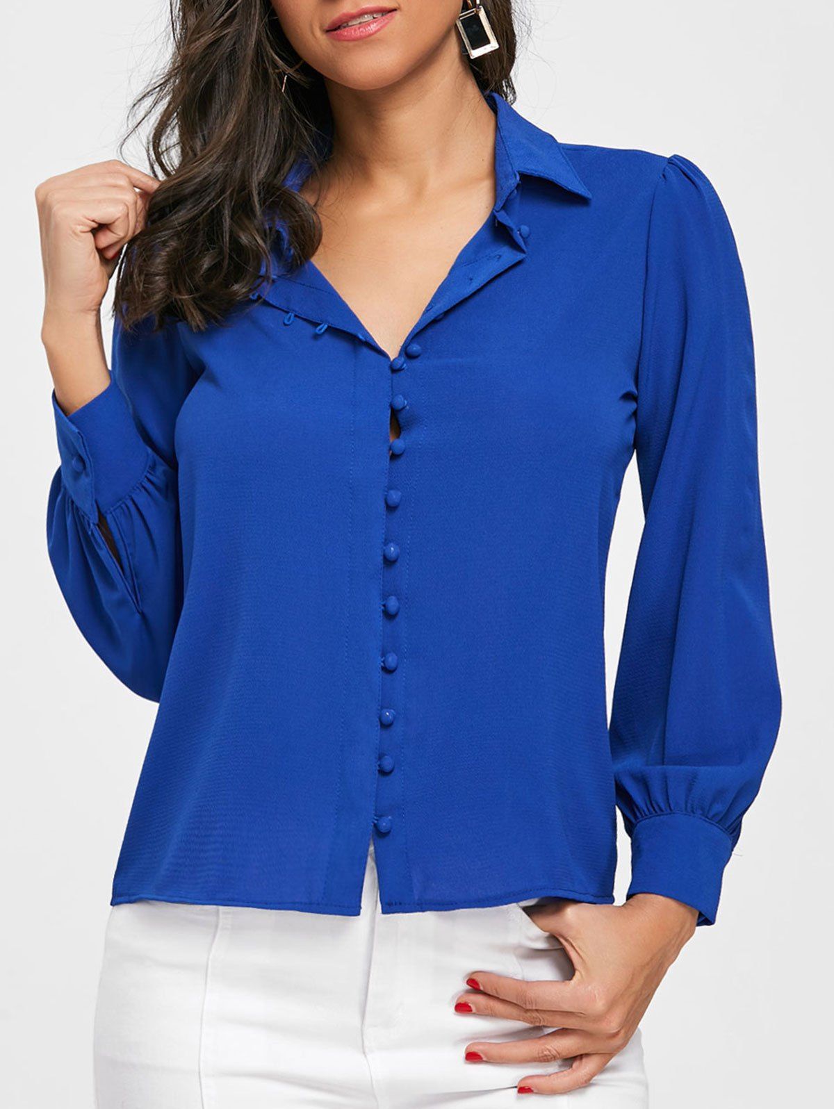 

Long Sleeve Buttoned Office Shirt, Blue