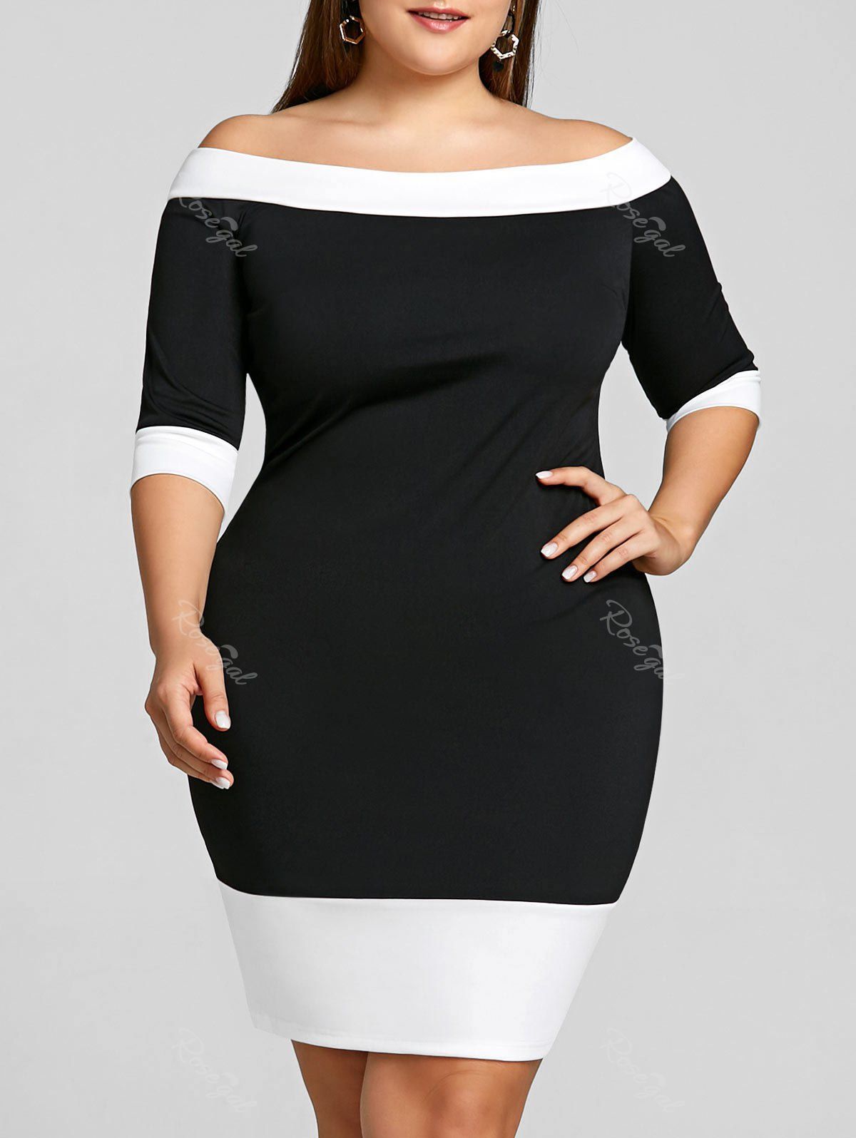 

Color Trim Plus Size Off Shoulder Sheath Dress, Black