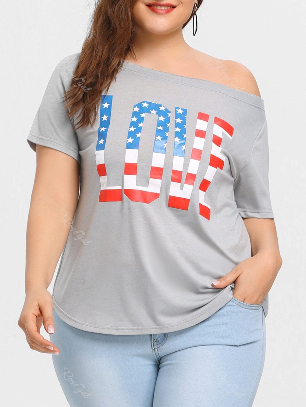 

Plain Plus Size Patriotic Tee, Gray