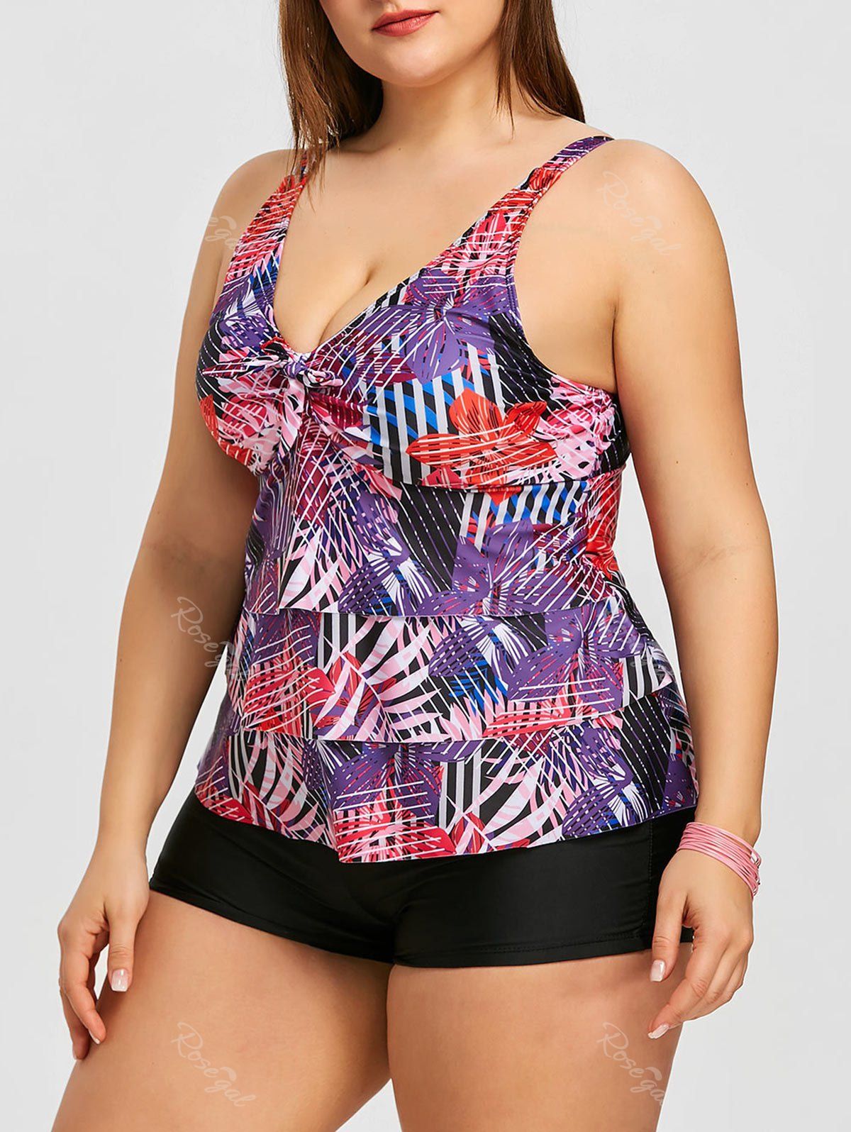 

Plus Size Printed Layered Ruffle Tankini Set, Multi