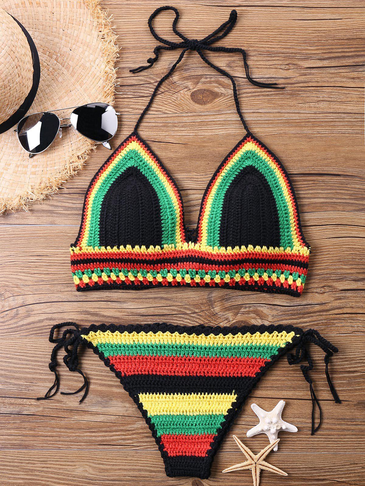 

Beach Halter Knit Bikini Set, Colormix