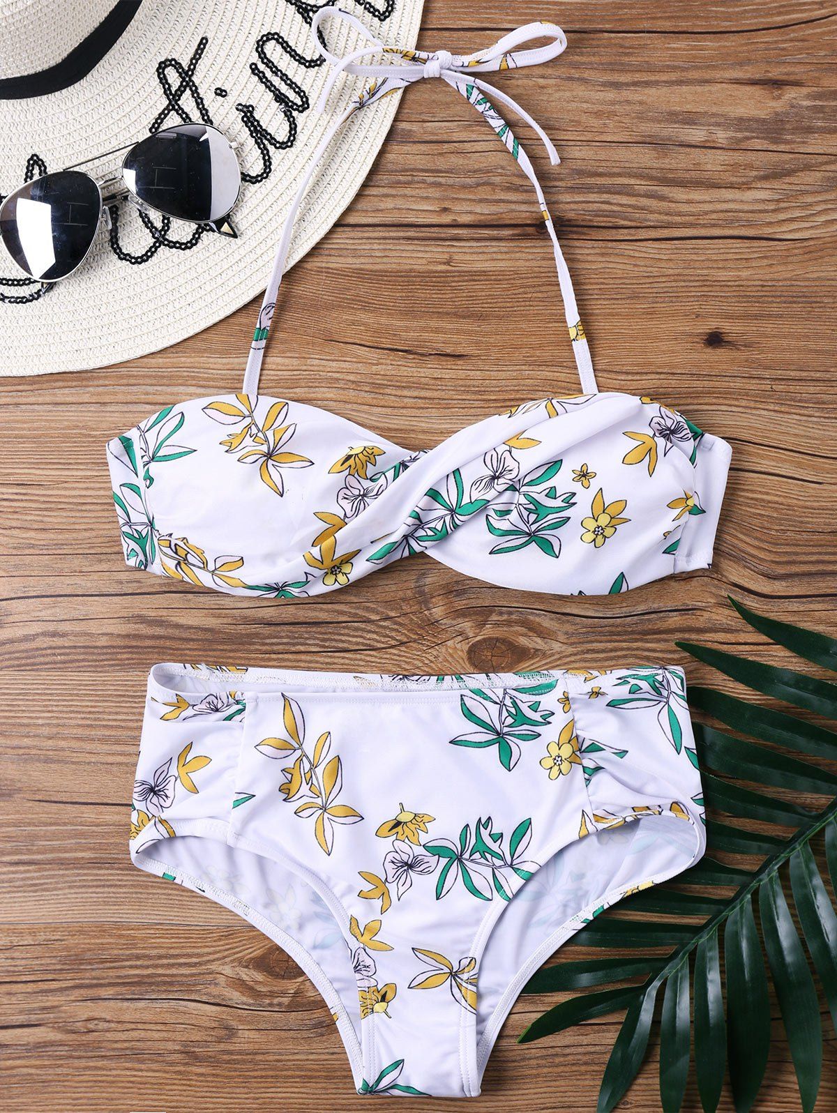 

Flower Halter Neck Bandeau Bikini Set, Colormix