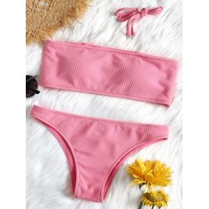 

Bandeau Ribbed Bikini Set, Pink