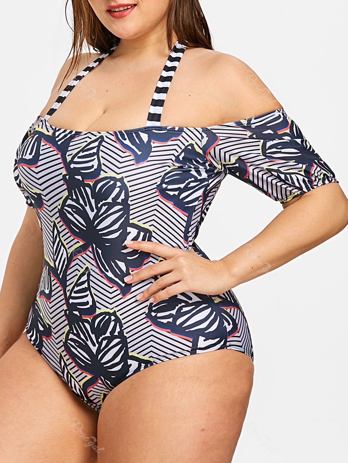 

Plus Size Floral Print Halter Swimwear, Multi